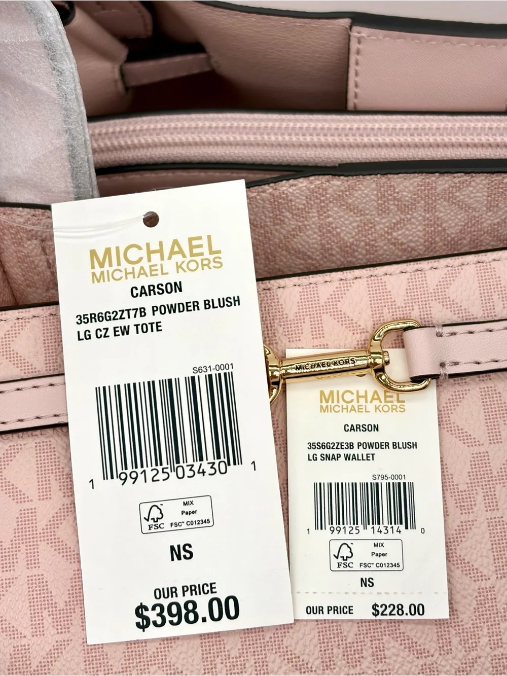 Michael Kors Carson Large Signature Logo Shoulder Tote Handbag with Wallet Set